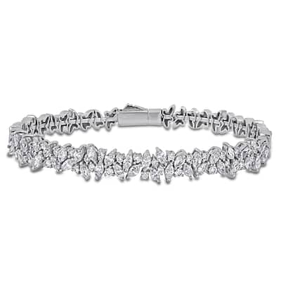 Miadora 3 1/10CT TW Round and Marquise-Cut Diamond Cluster Bracelet in 14k White Gold - 7 in