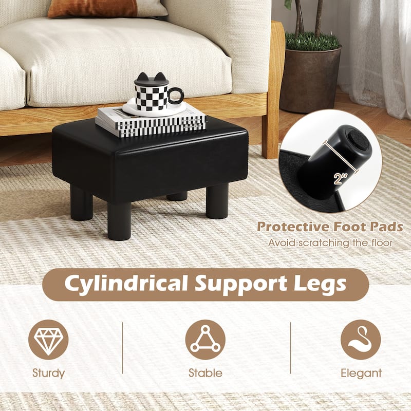 Gymax PU Leather Ottoman Rectangular Footrest Small Stool - See Details
