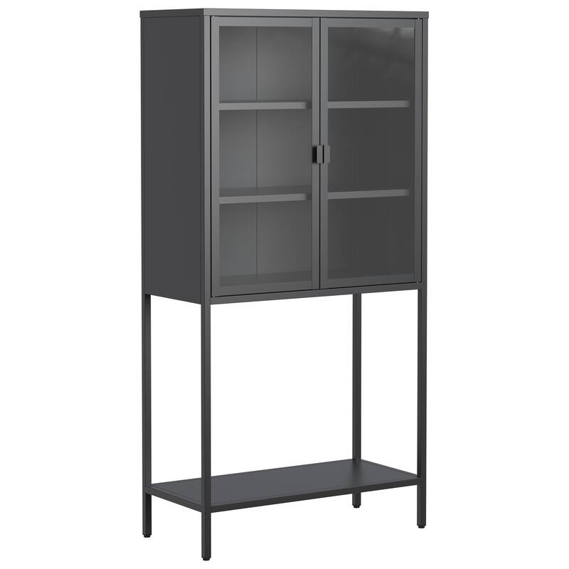 Display Storage Cabinet with Glass Doors and 2 adjustable Shelves