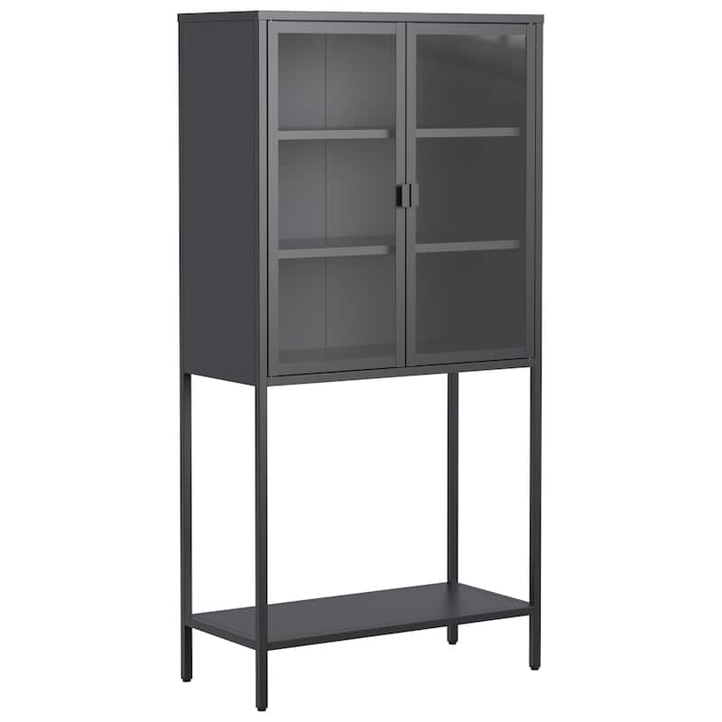 Heavy-Duty Metal Storage Cabinet - Display Cabinet with Glass Doors and 2 Adjustable Shelves