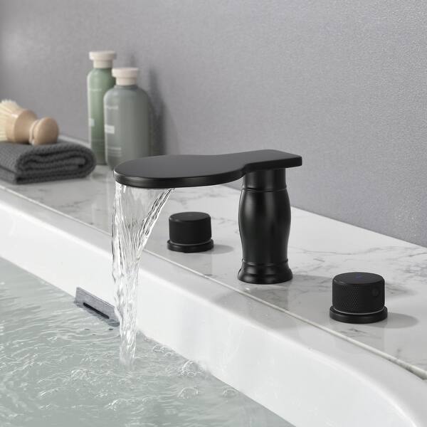 slide 2 of 31, Double Handle Waterfall Swivel Bathroom Tub Faucet Matte black