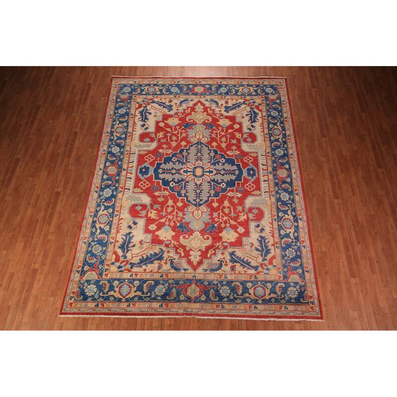 Heriz Serapi Vegetable Dye Area Rug Handmade Wool Carpet - 9'1" x 12'0"