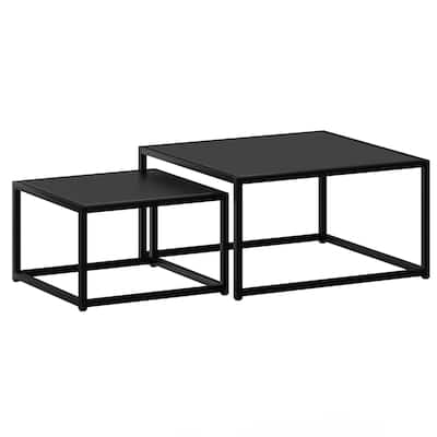 Contemporary Metal and Engineered Wood 2pc Coffee Table - Black