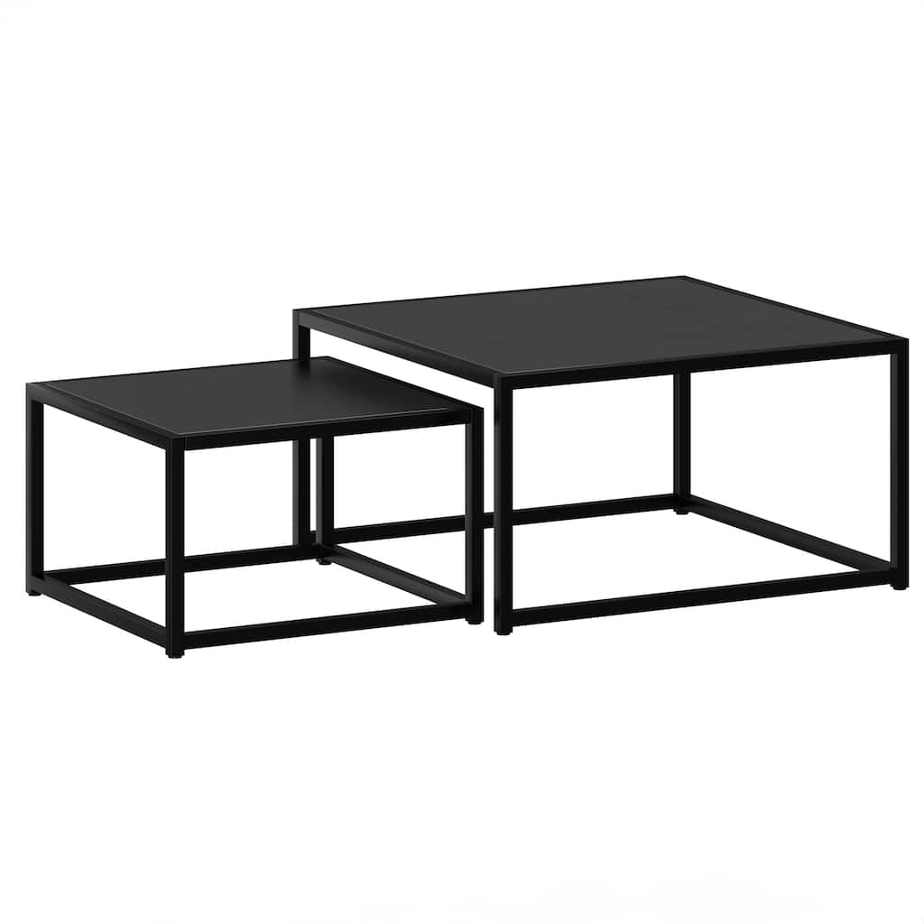 Contemporary Metal and Engineered Wood 2pc Coffee Table - Black