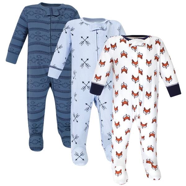slide 1 of 1, Yoga Sprout Baby Boy Cottton Zipper Sleep and Play 3pk, Fox 0-3 Months - Fox