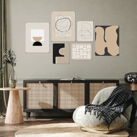 Americanflat Neutral Mid Century Modern Abstract by The Print Republic - 6 Piece Art Print Set