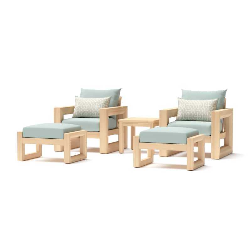 Benson 5 Piece Sunbrella Outdoor Patio Club Chair And Ottoman Set - Spa Blue