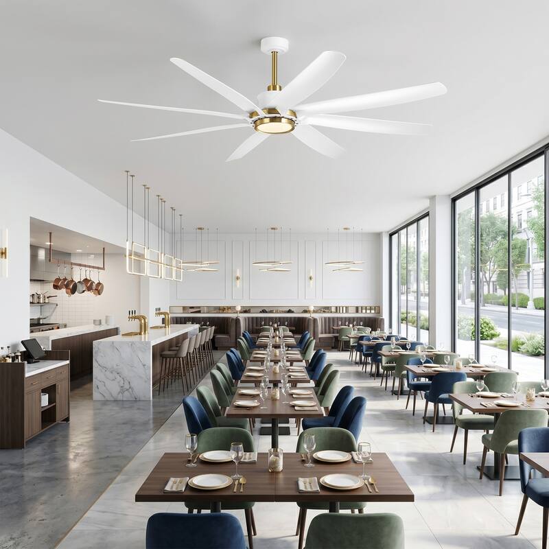72" White Modern ABS 8-Blade DC Motor Ceiling Fan with Dimmable LED Light and Remote