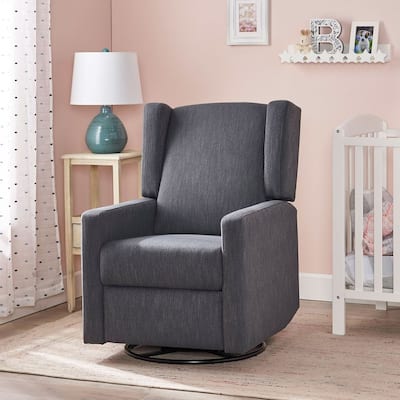 Charcoal Fabric Swivel Glider Recliner with Wingback Design by Christopher Knight Home