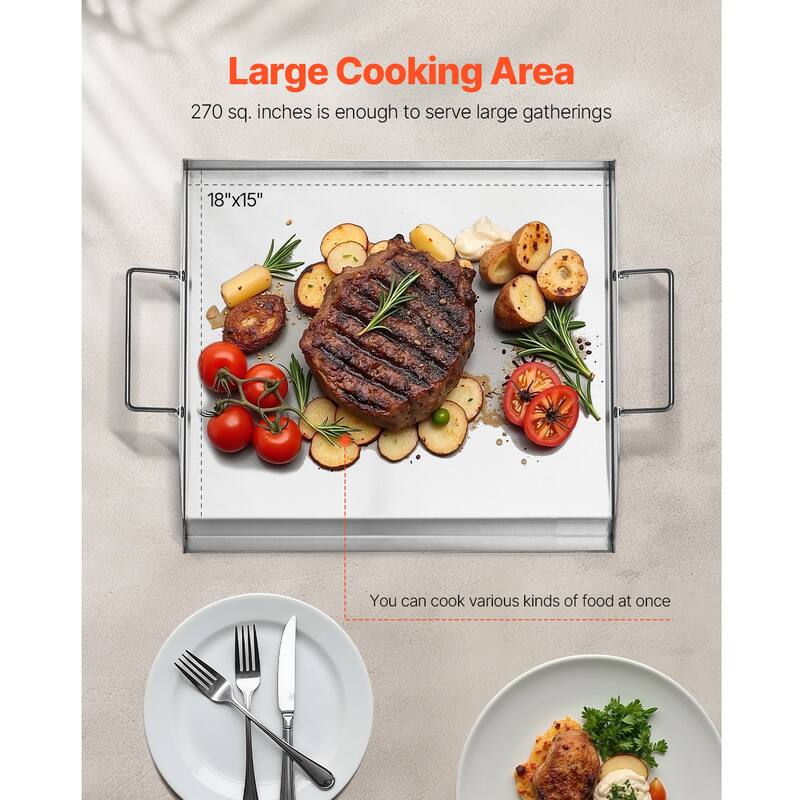 Anmytek Stainless Steel Flat Top Grill Griddle Pan 18x16 BBQ