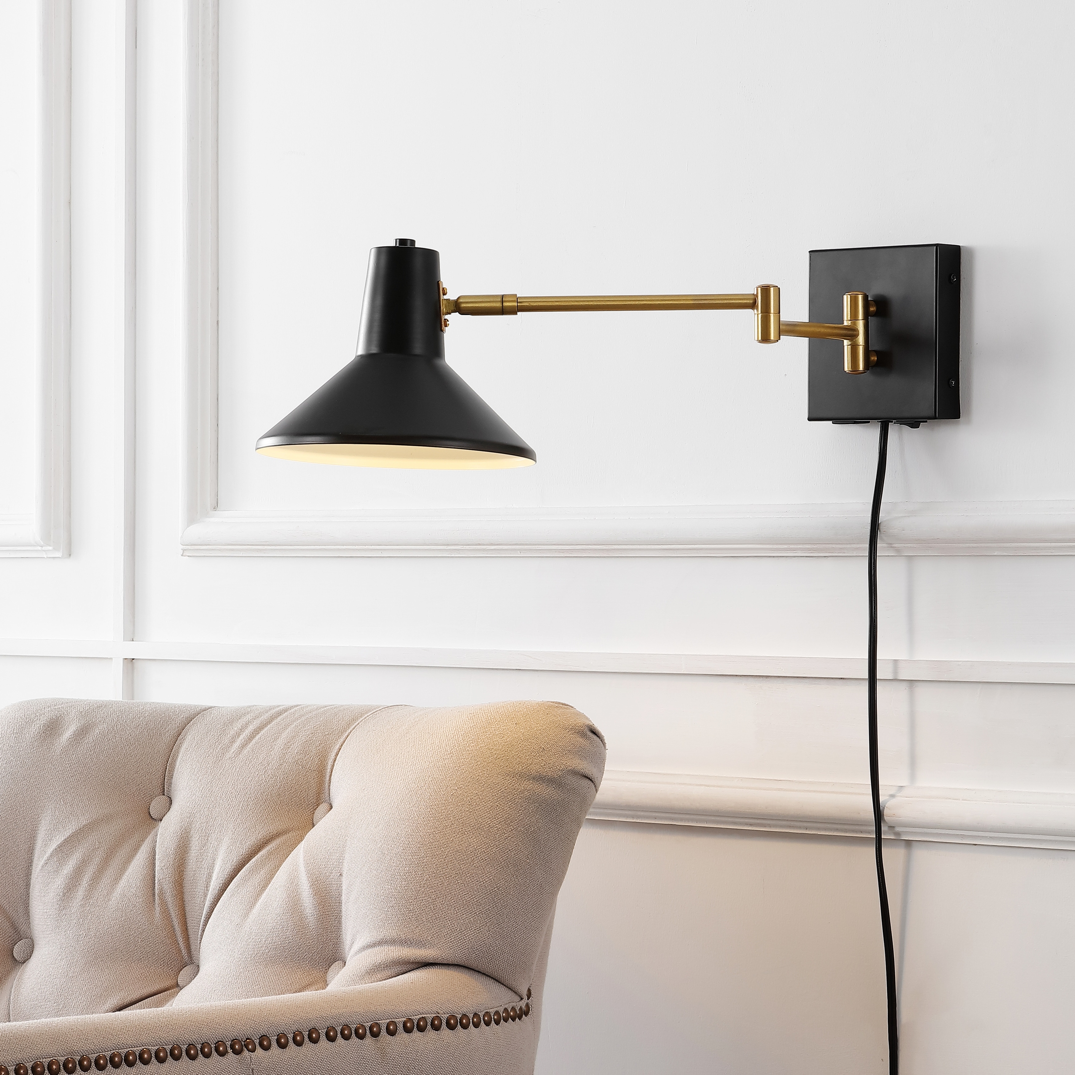 Max Swing Arm 1-Light Modern Midcentury Iron USB Charging Port LED Sconce, by JONATHAN Y