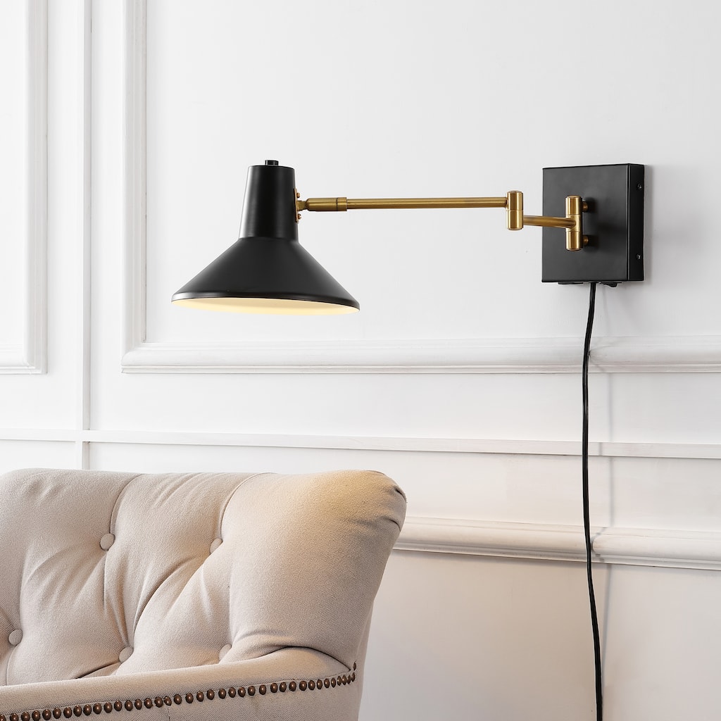 Max Swing Arm 1-Light Modern Midcentury Iron USB Charging Port LED Sconce, by JONATHAN Y