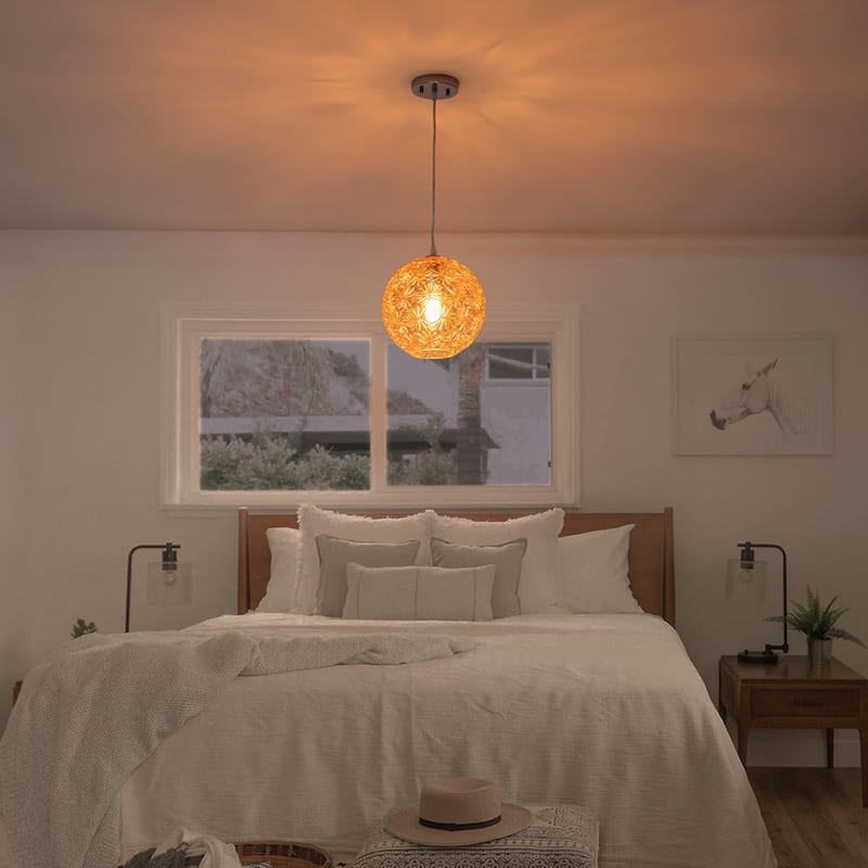 9.84 inch Cognac Etched Glass Globe Pendant Light Hanging Ceiling - 9.8 inch