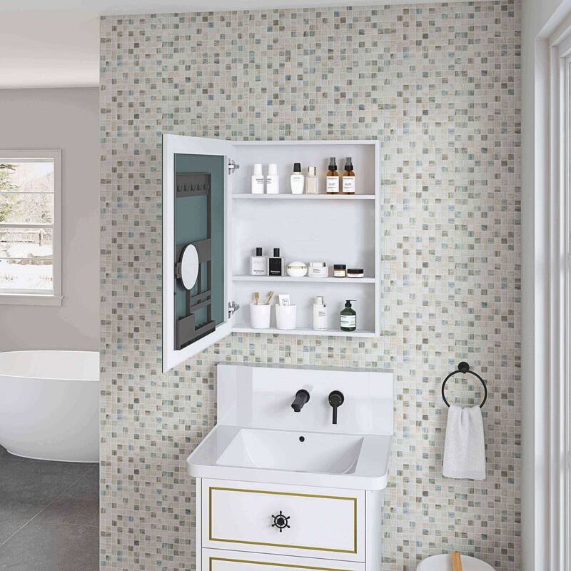 Wall Mounted Bathroom Medicine Cabinet with HD Mirror, Recessed or Surface Mount, Storage for Cosmetics & Personal Care