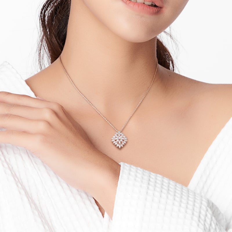 Miadora 1/4ct TDW Diamond Cluster Marquise Floral Necklace in Sterling Silver