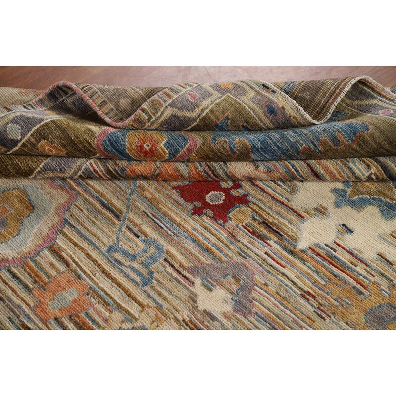 Hand Knotted Oriental 100% Wool Carpet Transitional Floral Multi-Colored Oushak Area Rug - 9' 5'' X 8' 2''