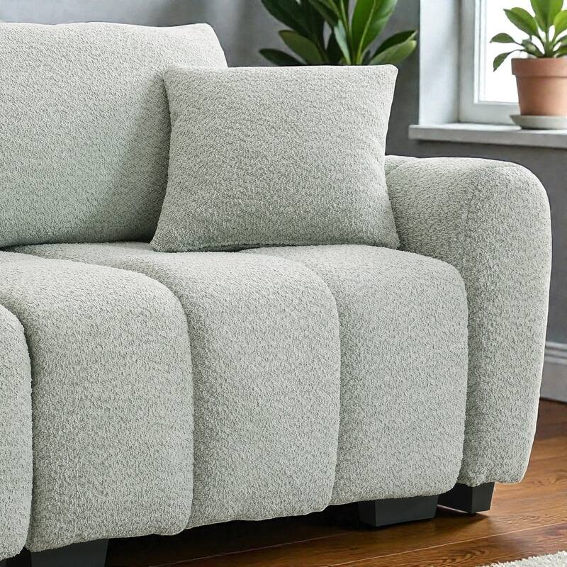 110" Modular L-Shaped Sectional Sofa with Ottoman, Boucle Fabric Couch, High Density Foam Seating