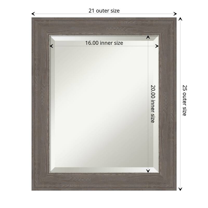 Beveled Bathroom Wall Mirror - Alta Brown Grey Frame - Alta Brown Grey - Outer Size: 21 x 25 in