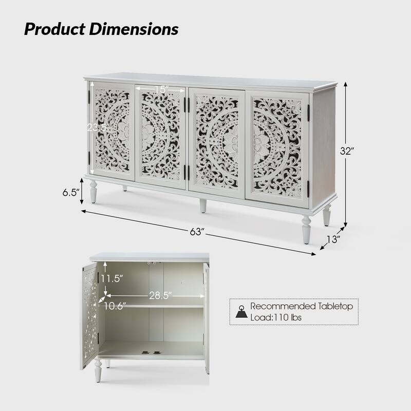 Ismenides Traditional Carved Built-in Lighting Sideboard Storage TV Stand By HULALA HOME