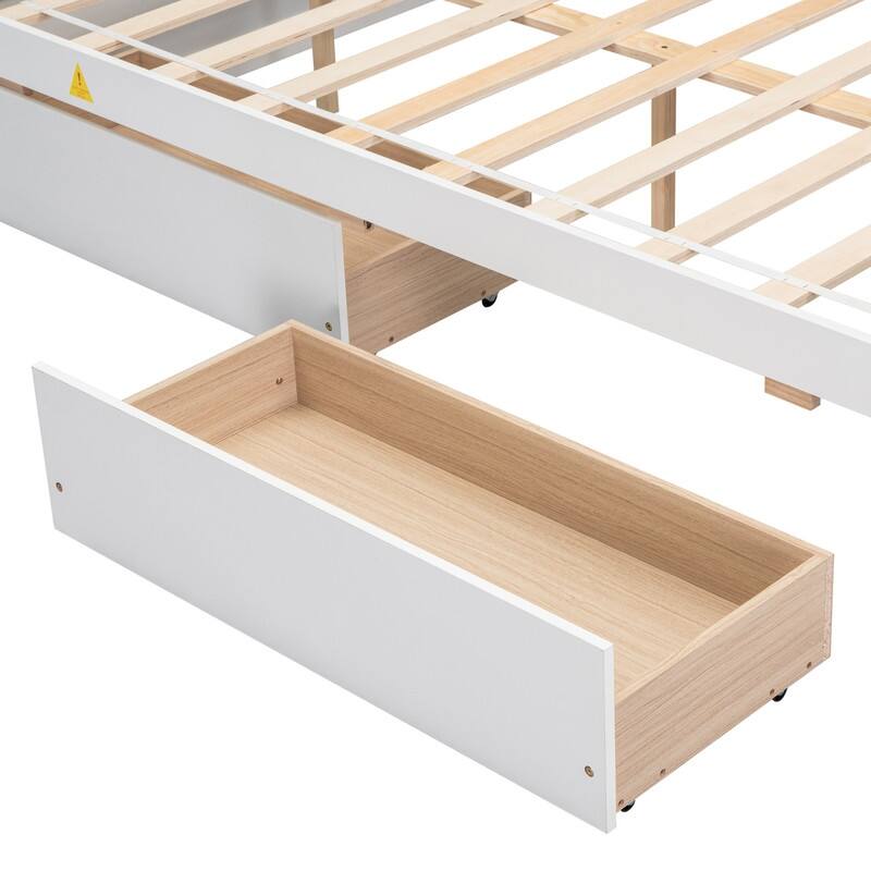 Wood Full Size Lengthwise Support Slat Bed with Storage Case and 2