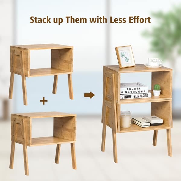 Shop Costway Set Of 2 Bamboo Nightstand Stackable Sofa Table Bedside Table Overstock 29180295