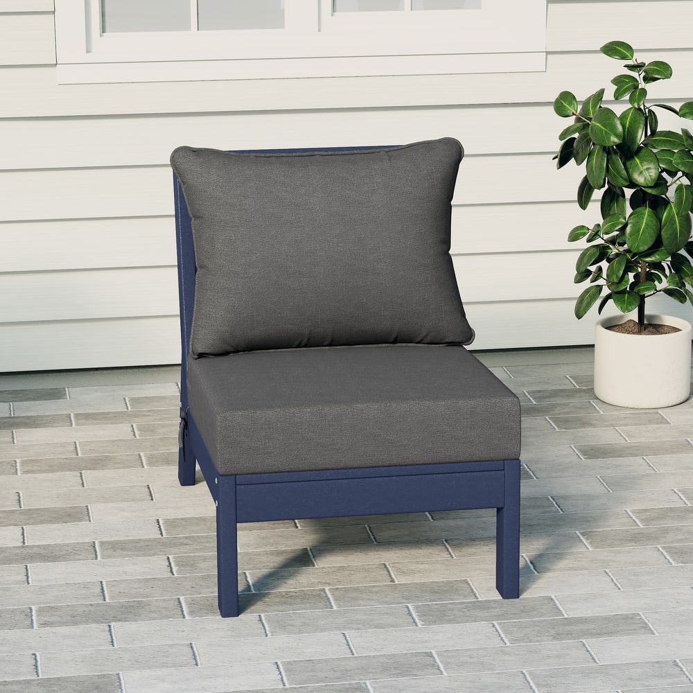 Birchwood All Weather HDPE Outdoor Patio Deep Seating Navy Blue Armless Chair With Cushions (1-Piece)
