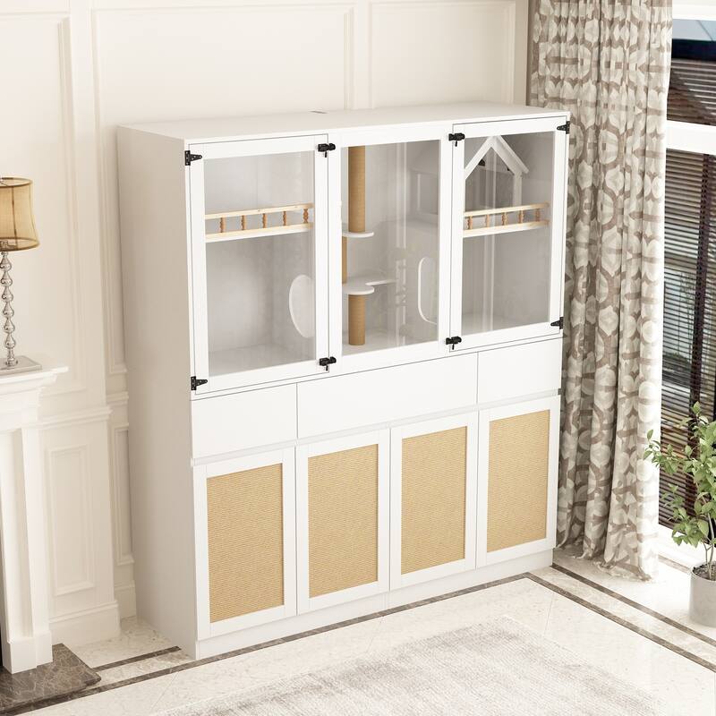 Pet Storage Cabinet Display Shelves 63" Wide Cat and Dog Organizer