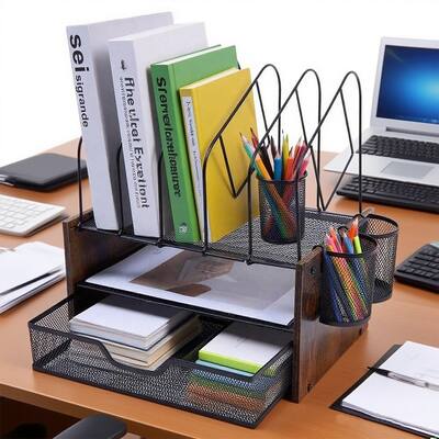 Desktop Organizer Desk Accessories With File Letter Holder And Drawer