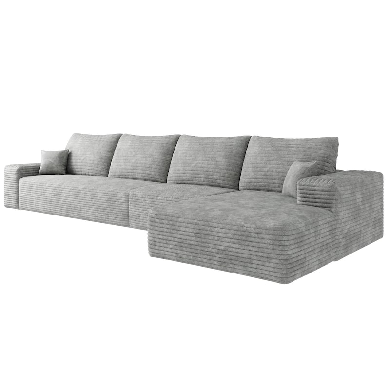 Large Sleeper Sectional Couch L-Shape Floor Modular Recliner Sofa Corduroy Upholstered Chaise Lounge with Ottoman for Livingroom