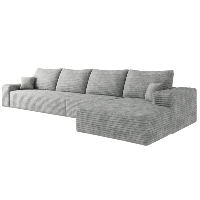 Modular Sectional Sofa with L-Shape Chaise, Oversized Corduroy Upholstered Cloud Sofa, High-Resilience Foam Floor Corner Sofa