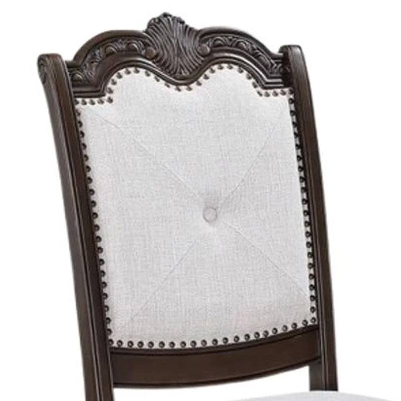 Side Dining Chair Set of 2, Beige Linen, Scrolled Coffee Brown Wood