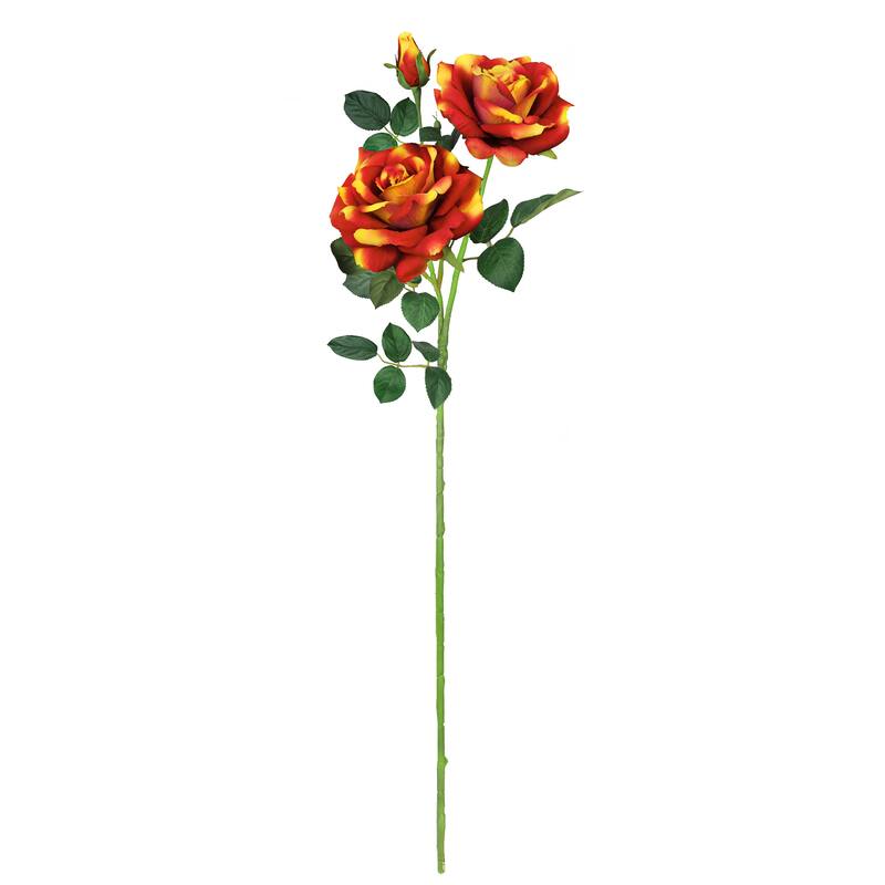 Set of 2 Orange Yellow Artificial Velvet Elegant Rose Flower Stem Spray 32in - 32" L x 7" W x 7" DP