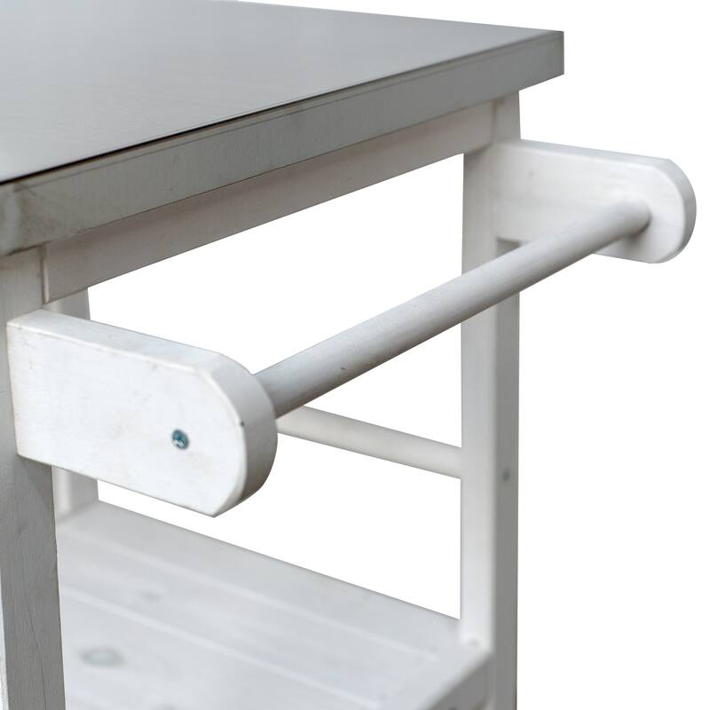 Fir Wood Outdoor Kitchen Prep Station Cart with Stainless Steel Top & Towel Rack