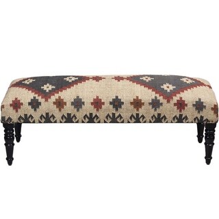 Handmade Kilim Upholstered Wooden Bench (India) - 48" L x 16" W x 18" H