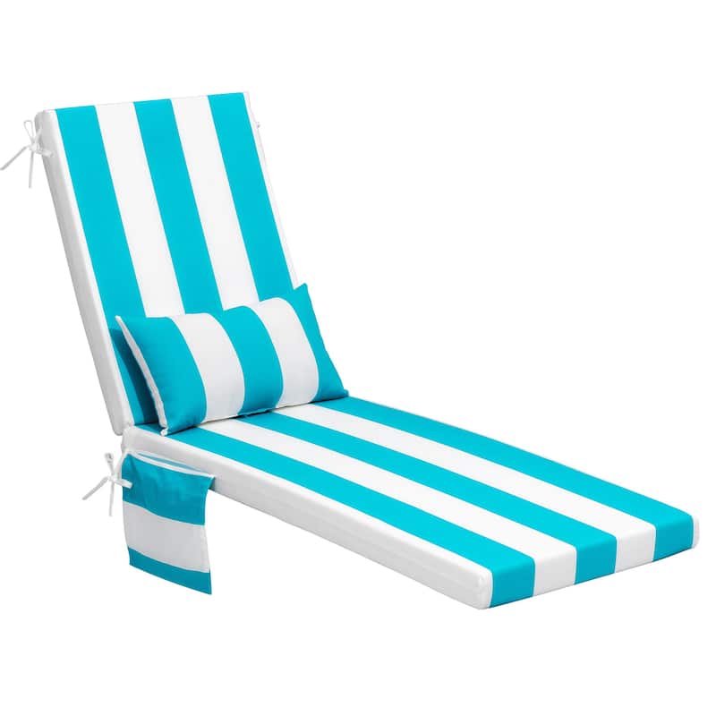 Outdoor Patio Chaise Lounge Chair Cushions with Pillow and Pockets - Blue&White - 1PC-80in