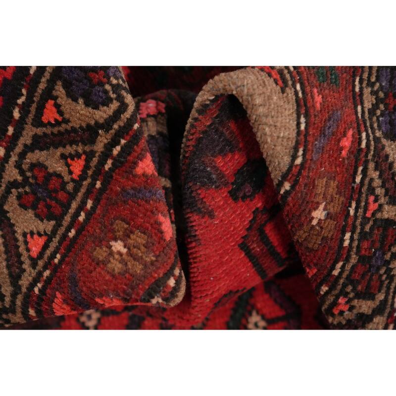 Hand Knotted Oriental 100% Wool Carpet Traditional Geometric Red Hamedan Area Rug - 5' 3'' X 3' 4''