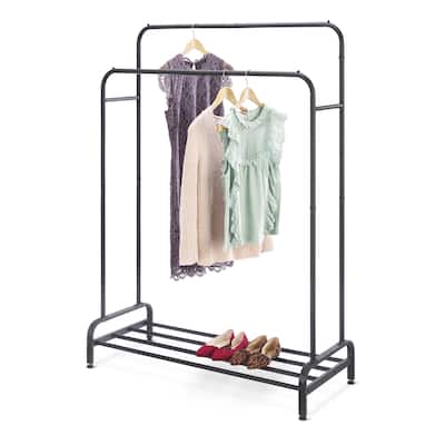 Whitmor Metal Double Rod Clothing Rack with Bottom Shelf-Matte Black