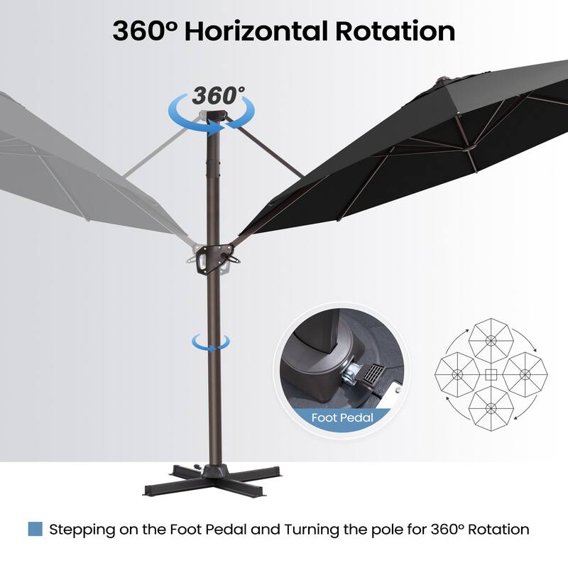 11 Ft Outdoor Patio Cantilever 360 Degree Rotation Offset Umbrella with Weighted Base
