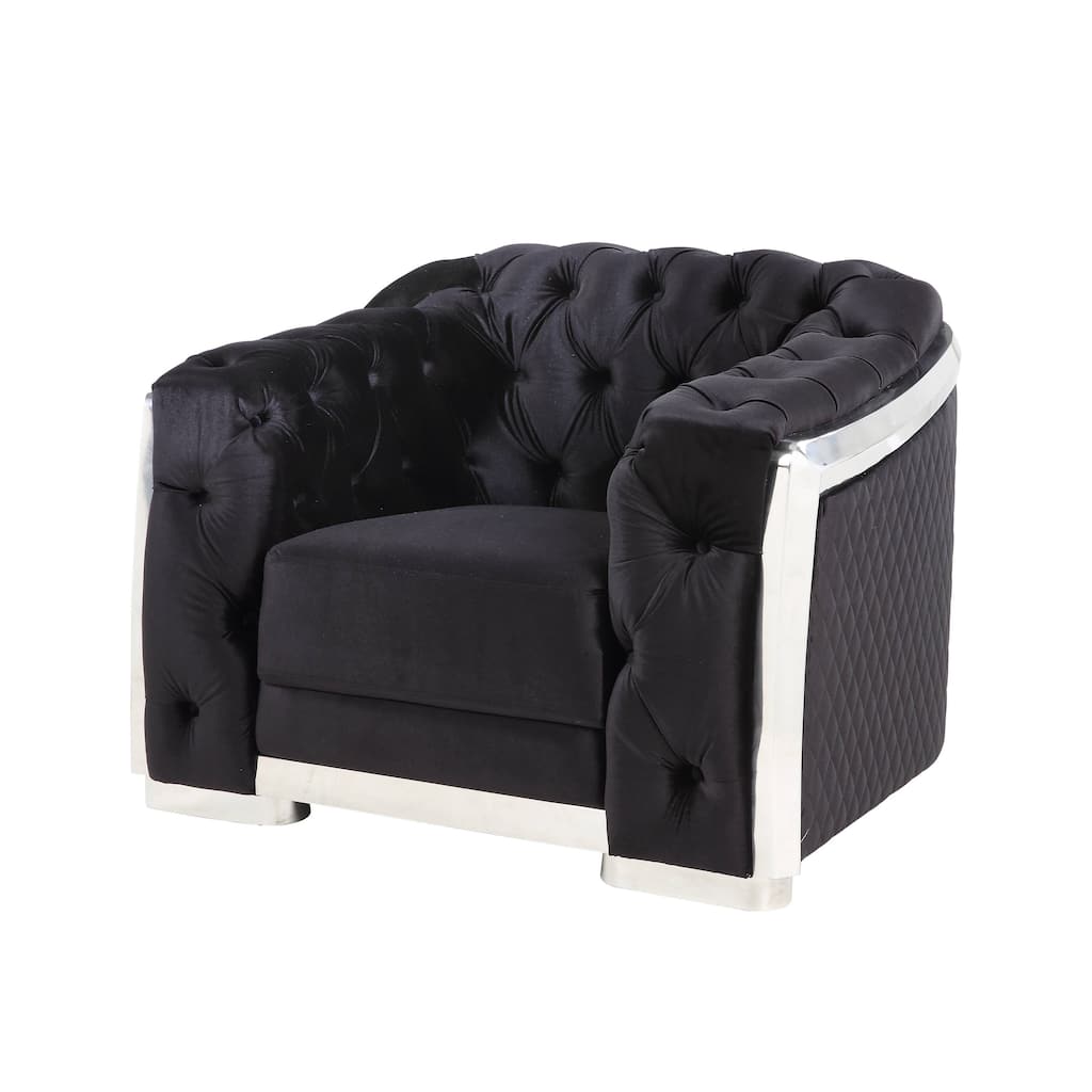 Gregory Black and Chrome Button-Tufted Accent Chair