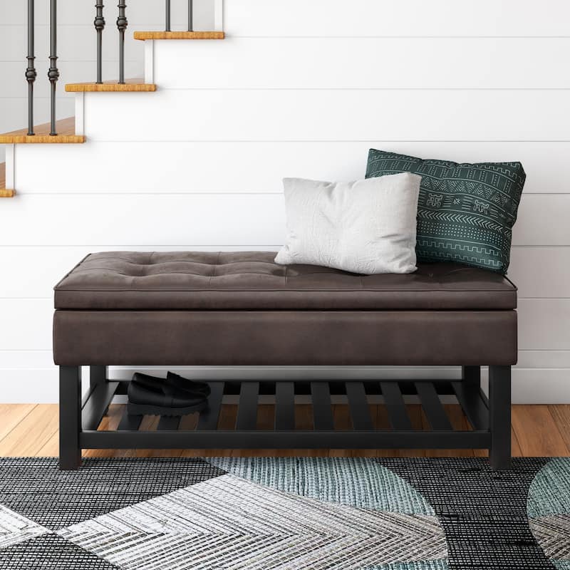 WYNDENHALL Essex 44 inch Wide Transitional Rectangle Ottoman Bench - Distressed Brown