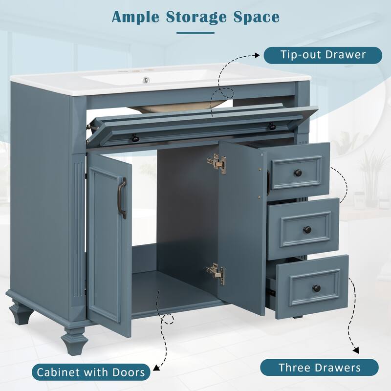 Bathroom Vanity with Sink, Bathroom Storage Cabinet with 2 Drawers, Vanity Cabinet with 1 Tip-Out Drawer and 1 Door
