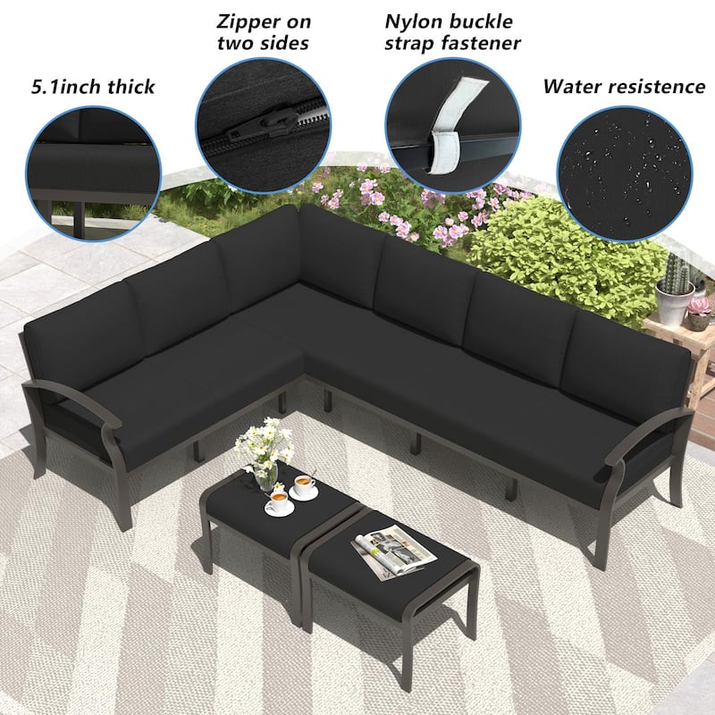Aluminum Patio Furniture Set with FirePit Ottomans Swivel Chairs,Sectional Sofa with Thick Seat Cushions for Porch Garden