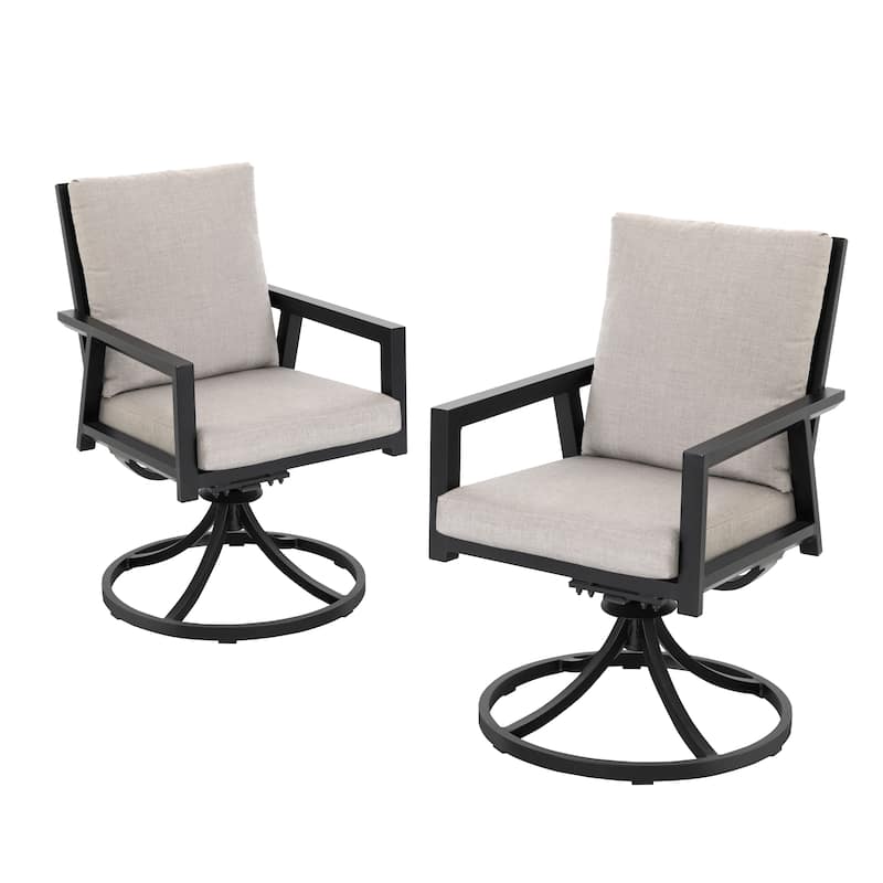 Outdoor 2-Piece Aluminum Swivel Chairs with Gray Cushions
