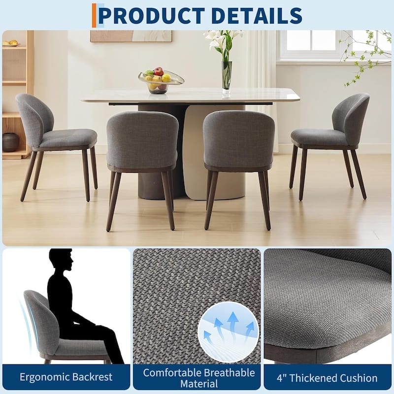 Modern Upholstered Kitchen Dining Chairs with Ergonomic Back Support