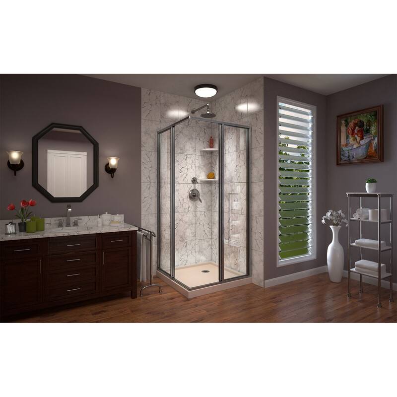 DreamLine Cornerview 36 in. D x 36 in W x 74 3/4 in H Framed Sliding Shower Enclosure in Brushed Nickel with Biscuit Shower Base
