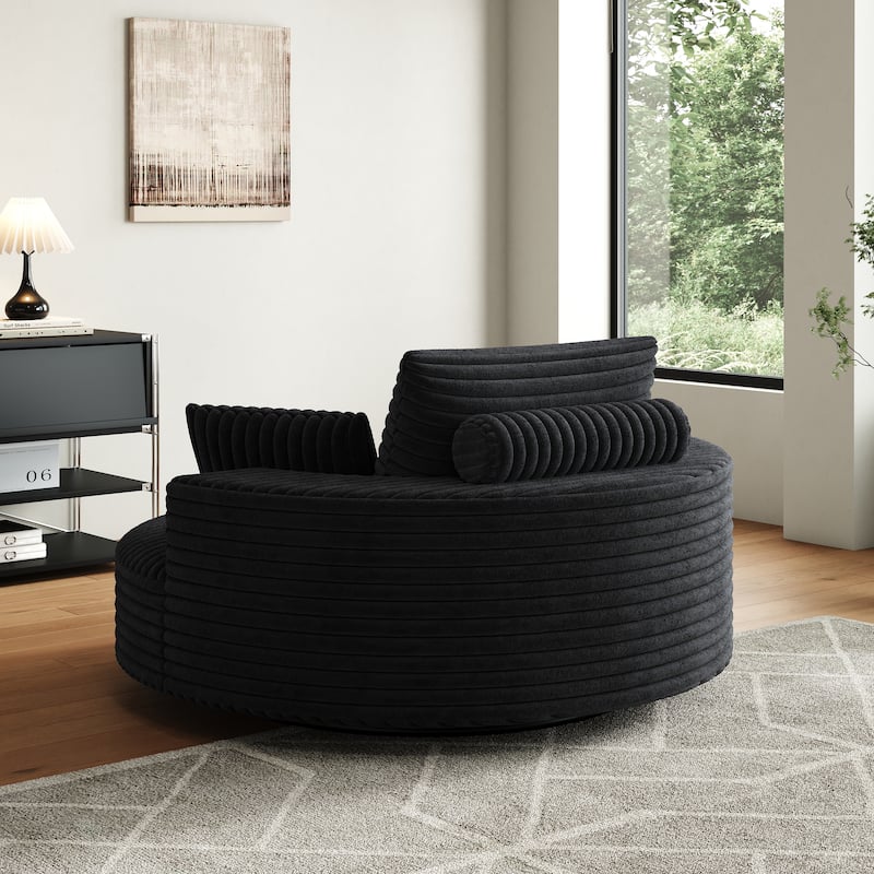55''L Corduroy Chenille Foam Single Swivel Chair, Fluffy Modern Sleeper, 360 Degree Swivel Chair
