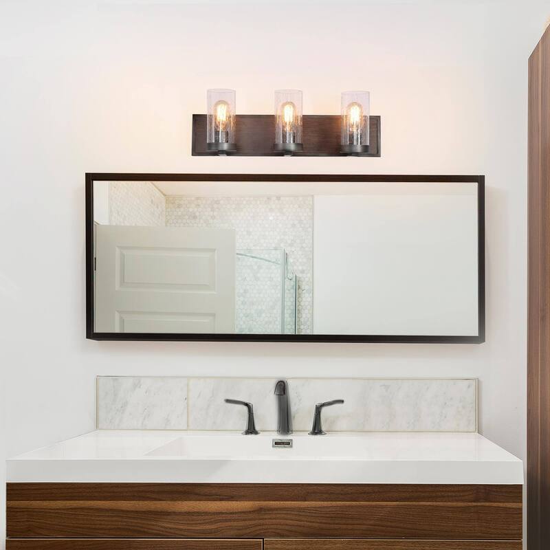 Fora 3-Light Modern Farmhouse Dark Wood Bathroom Vanity Light Wall Sconce - L22"x H 6.5" x E7"