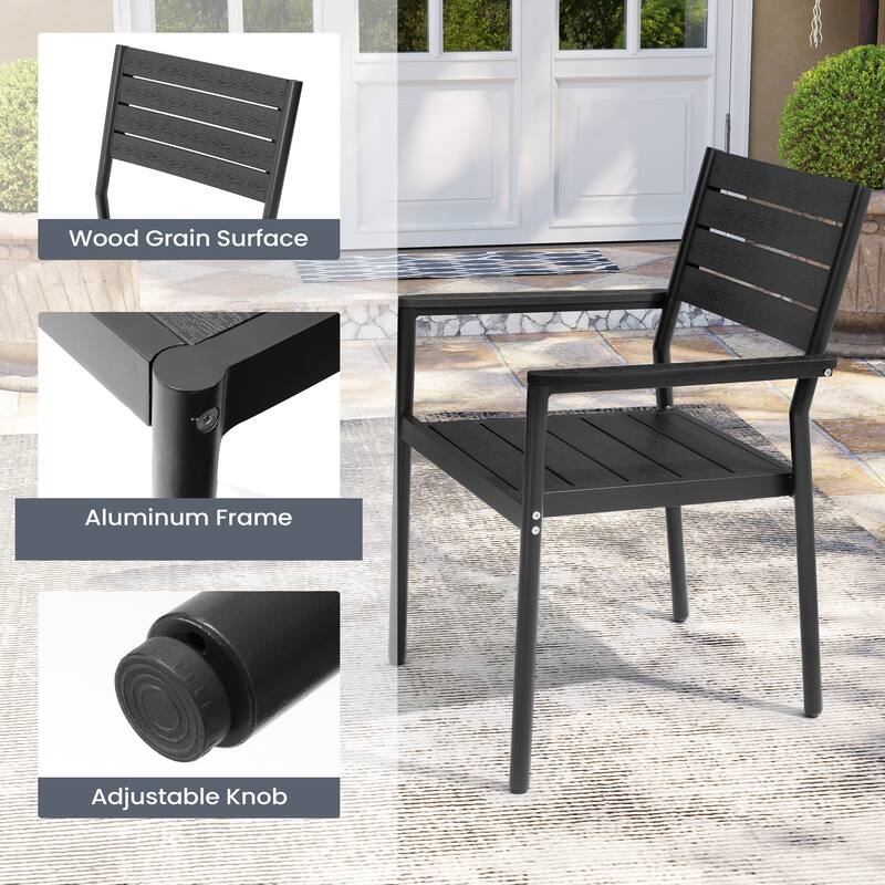 7PC Pellebant Outdoor Patio Aluminum Expandable Dining Set Table WPC Top with Stackable Chairs - N/A