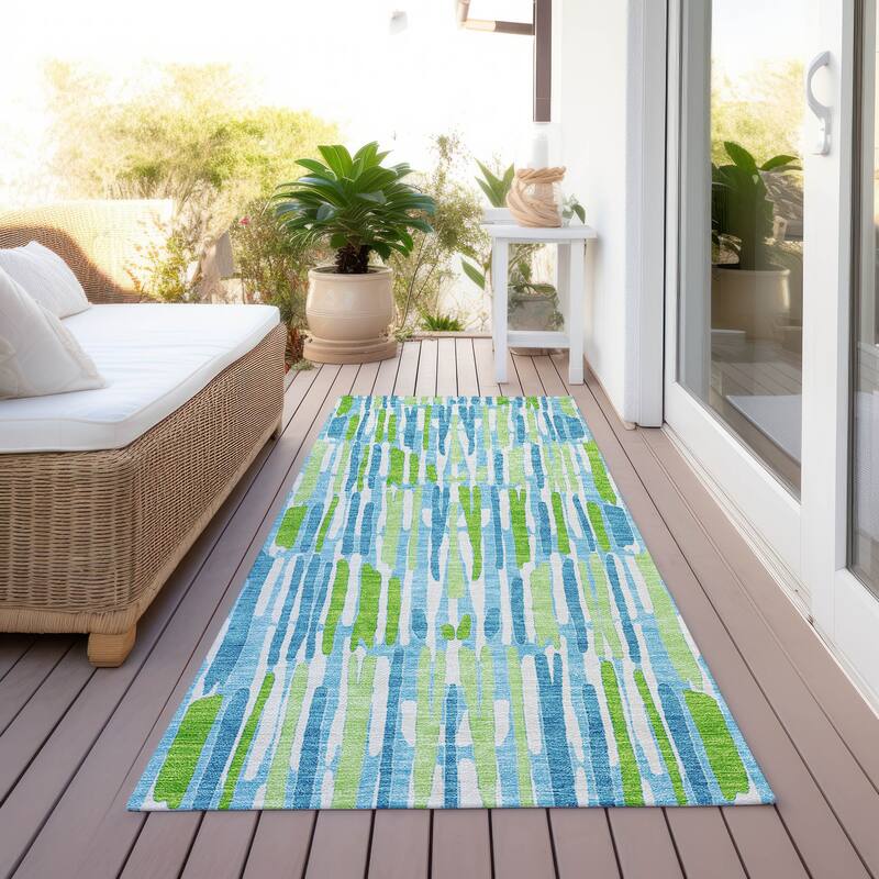 Machine Washable Indoor/ Outdoor Chantille Abstract Watercolor Rug - Aqua - 2'3" x 7'6"
