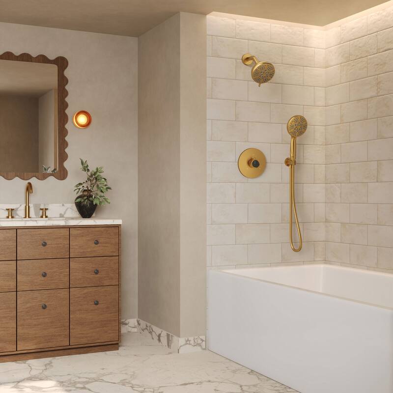 GRANDJOY Wall Mounted 5-Spray Shower System including Handheld Sprayer - Brushed Gold